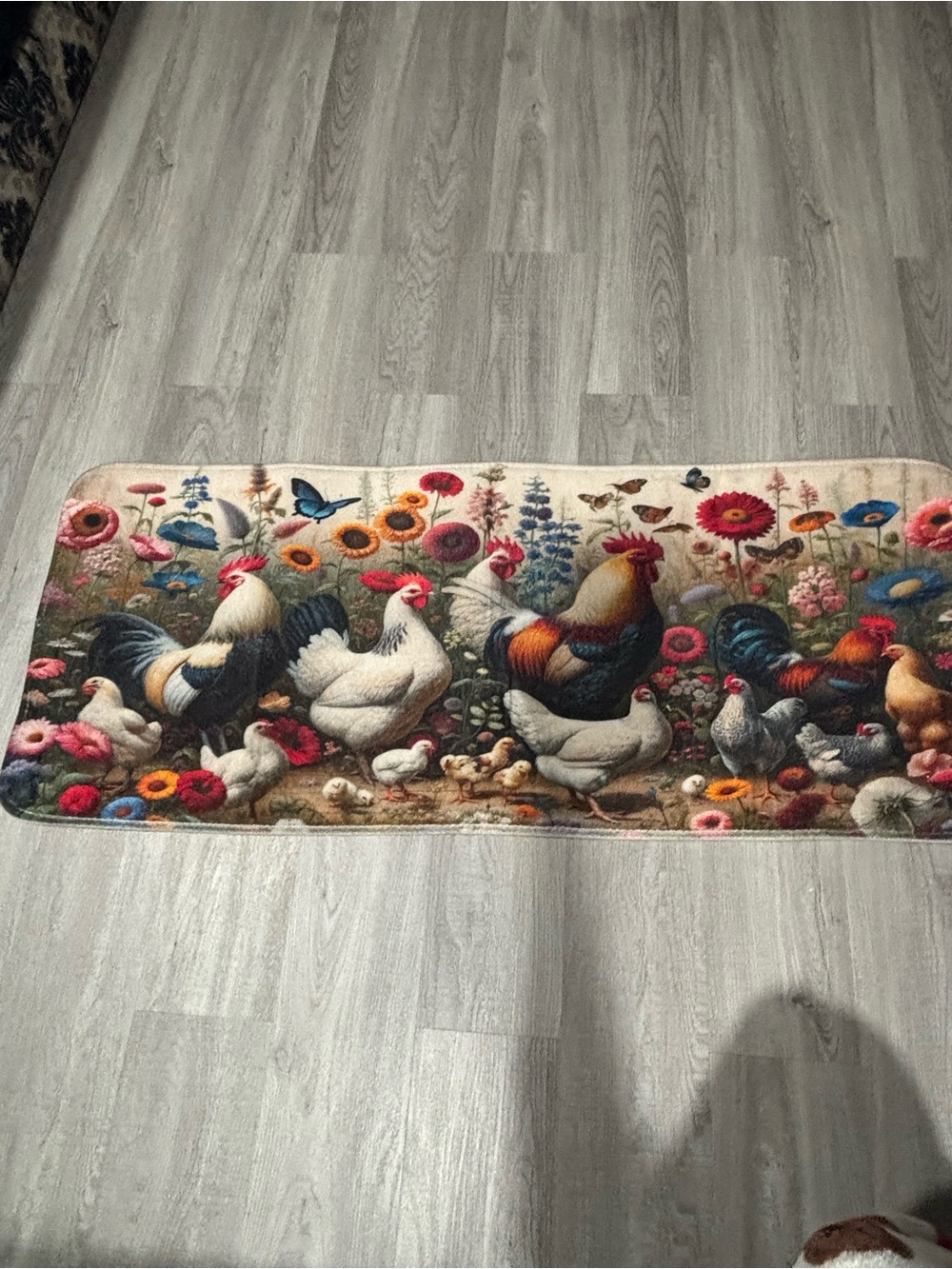 Decorative Rooster & Floral Kitchen Mat - Multicolor